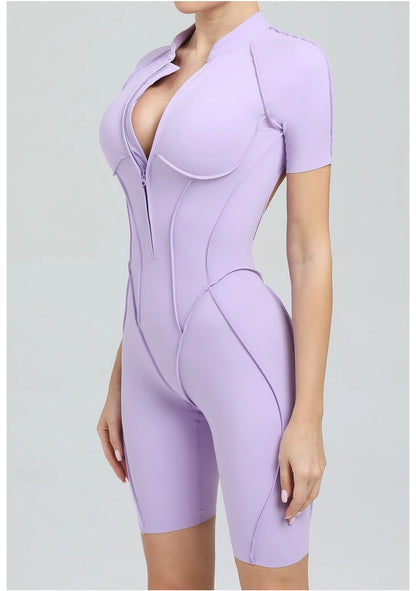 Seamless Yoga Jumpsuit Sports Fitness Backless Tight Zipper Long-sleeved One-Piece Workout Clothes Gym Leggings Sportswear