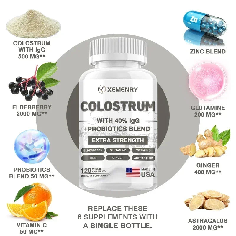 Colostrum Capsules - 40% LgG - Support Intestinal and Digestive Health, Hair, Nails, Skin and Muscle Health - AMULET RING STORE