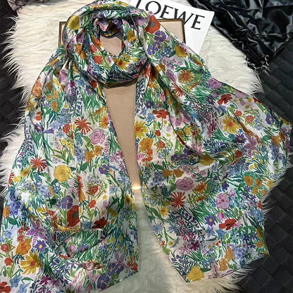 Brand Beige Cartoon Cat 100% Silk Scarf Shawl Bufanda Women Spring Fall Fashion Large Size Winter Long Scarves Bufanda 180*110cm