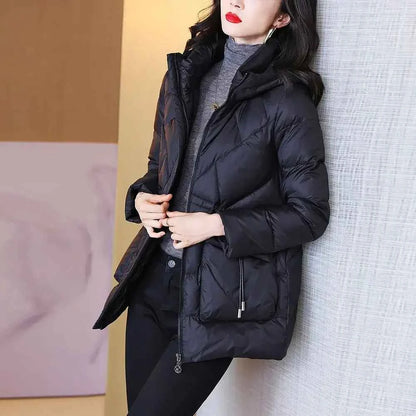 Woman Coat Zip-up Black Thick Padding Duck Down Quilted Padded Jackets for Women Hoodie Y2k Fashion 2025 Trend Luxury Hot Youth