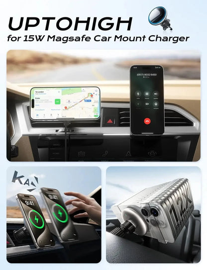 UYUXIO Air Vent Fast Charging Car Mount Phone Holder with Magnet 15W Magnetic Wireless Car Charger for iPhone 16 15 14 13 12