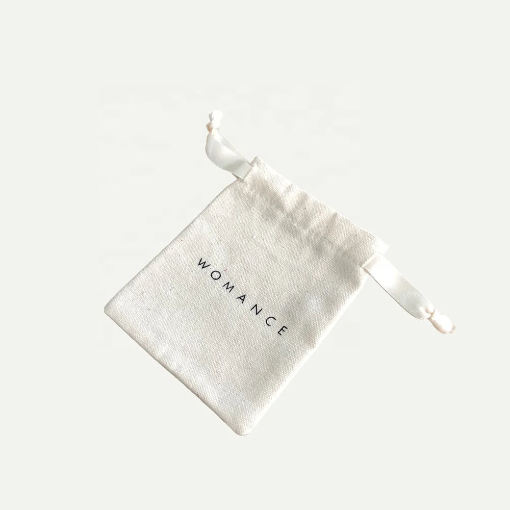 Custom Logo Printed Drawstring Canvas Bag Gift Jewelry Packaging Organic Cotton Canvas Pouch - AMULET RING STORE
