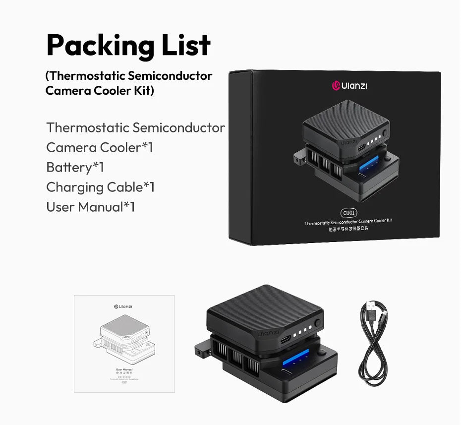 Ulanzi CU01 Thermostatic Semiconductor Camera Cooler Camera Cooling Fan Radiator 4K Recording Kit Heat Sink for Sony Canon Nikon