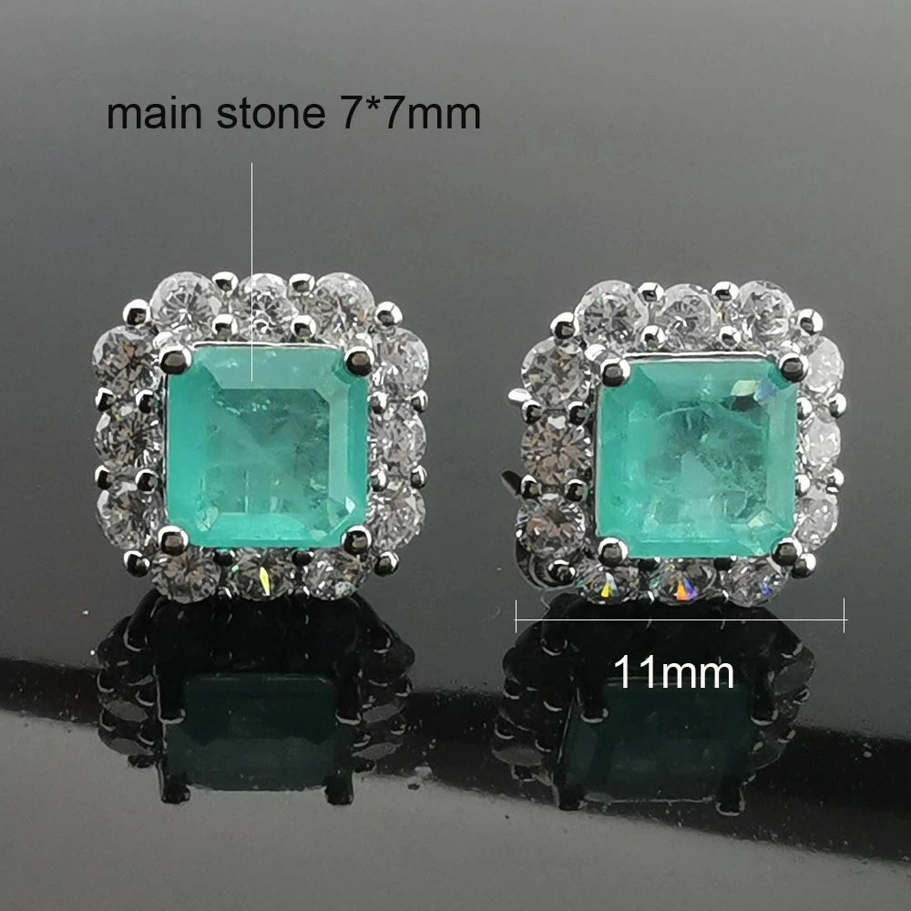 FFGems Brazilian Paraiba Emerald Tourmaline Necklace Created Gemstone Square for Women Fine Jewelry Pendant Party Wedding Gift