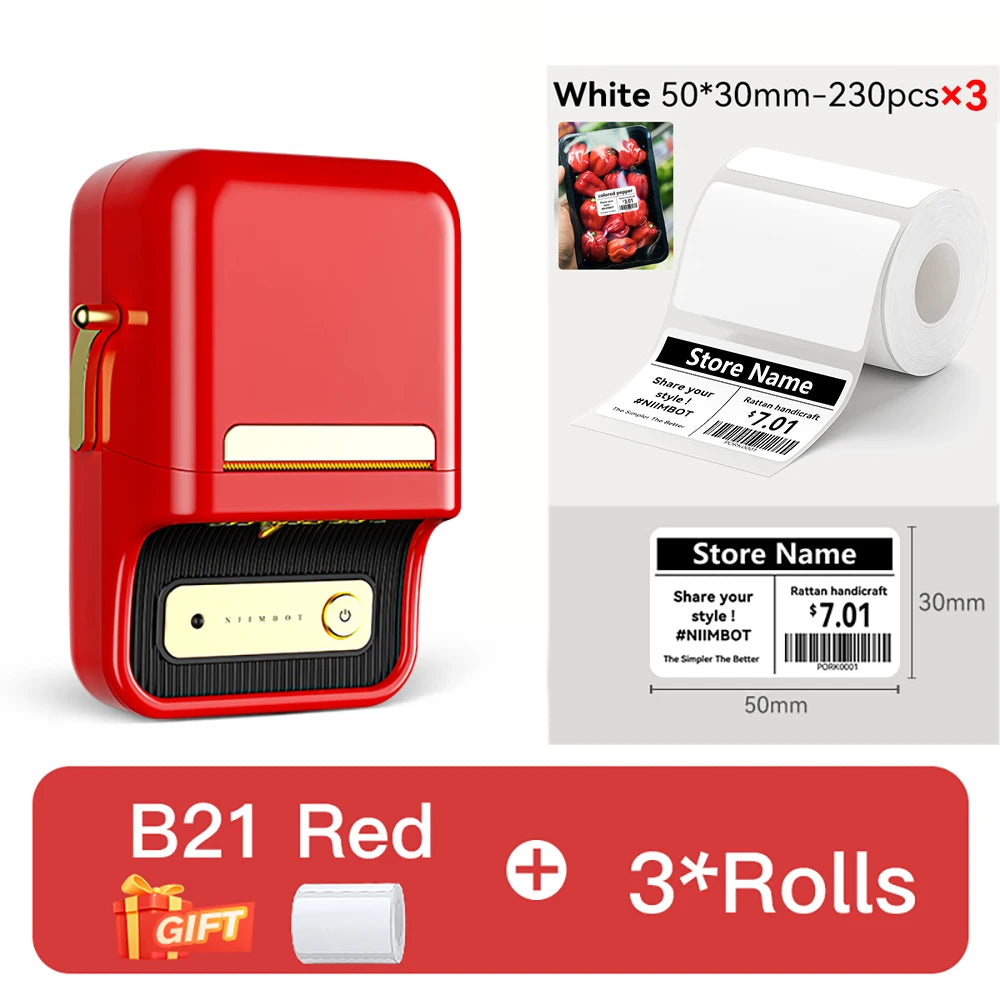 NIIMBOT B21/B1 Portable Thermal Printer 1500mAh Wireless Sticker Printer With Self-adhesive Labels For Barcode Clothing Jewelry