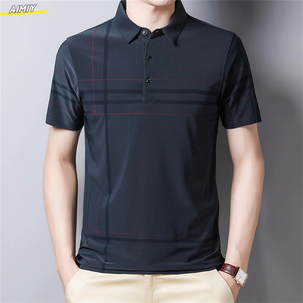 Men's Polo Shirt Business Casual Summer Short Sleeves Tops Pattern Print Button T Shirt Loose Clothes Fashion Polo T Shirt