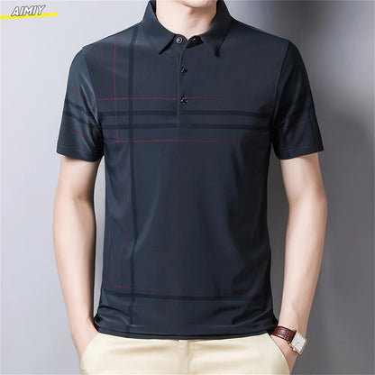 Men's Polo Shirt Business Casual Summer Short Sleeves Tops Pattern Print Button T Shirt Loose Clothes Fashion Polo T Shirt