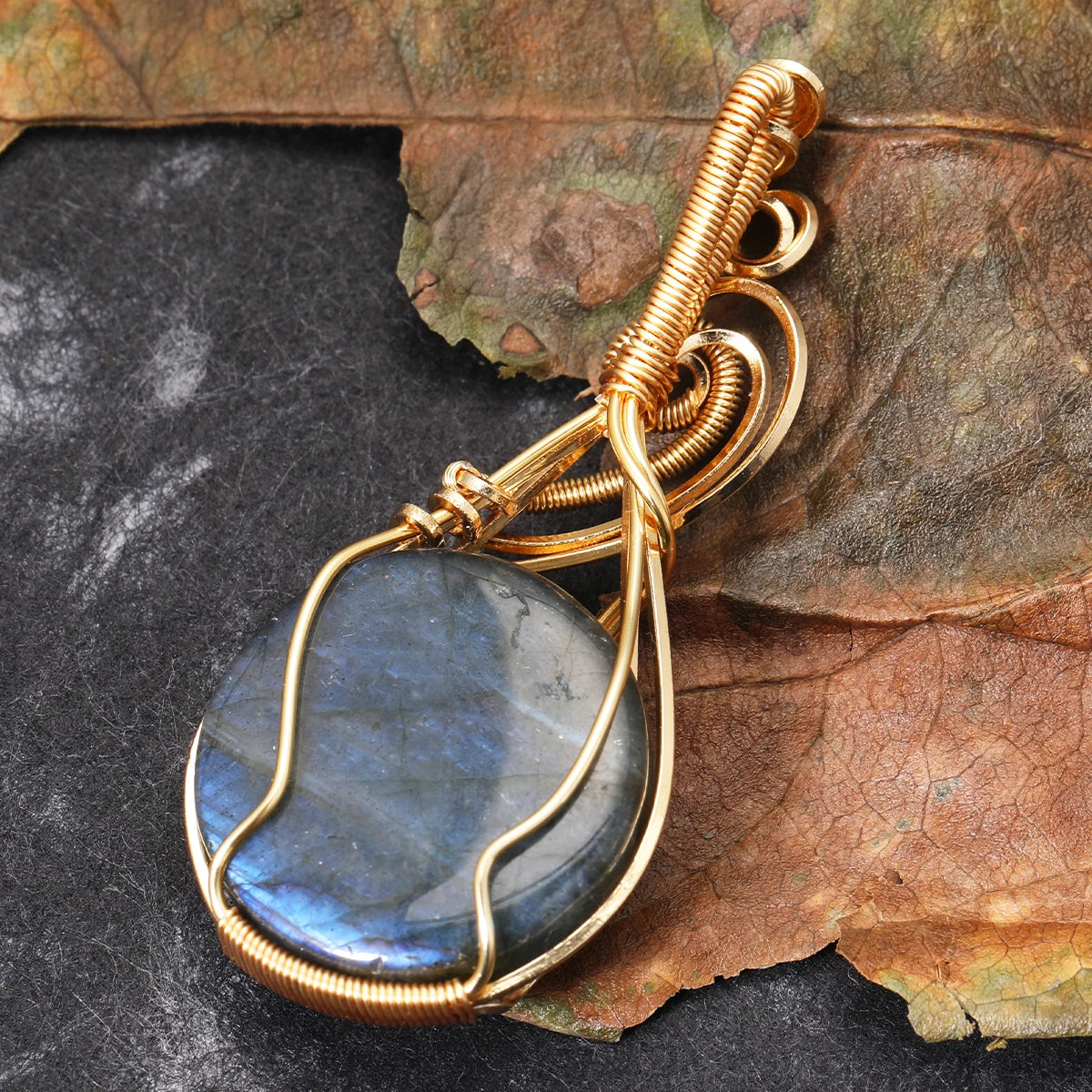 Labradorite Rainbow Moonstone Gemstone Pendant Copper Wire Wrapped Labradorite Jewelry Labradorite Necklace With Chain and Box