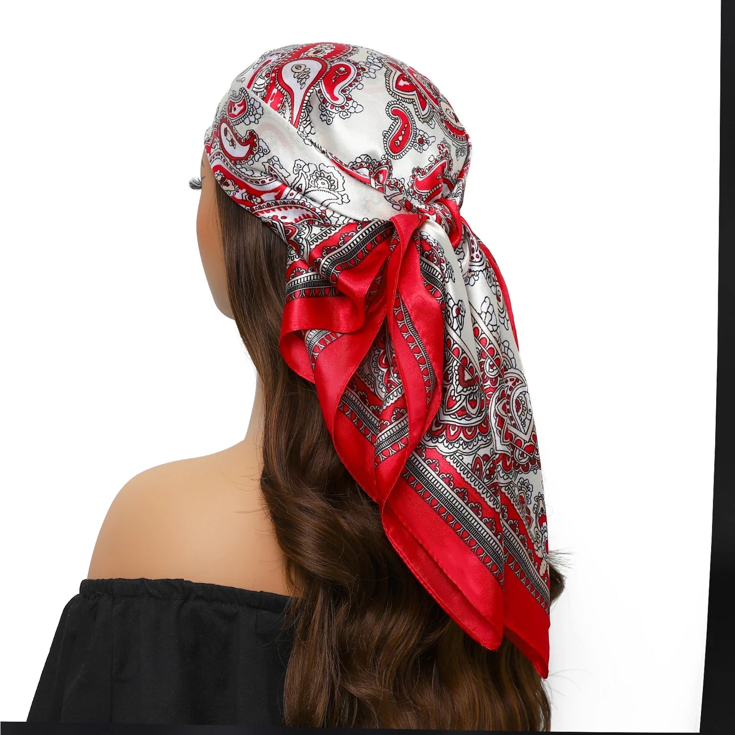 Head Scarf Women Luxury Brand Square 90*90cm Silk Foulard Satin Bandana Cheveux Soft Neckerchief Hijab Hair Scarves For Ladies - AMULET RING STORE