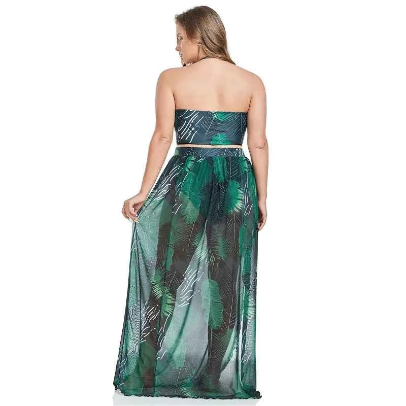 Sexy Women Bikini Sets Plus Size 3 Piece Swimsuits High Waist Pareo Big Bathing Suits Swimwear Padded Ladies Beach Dress