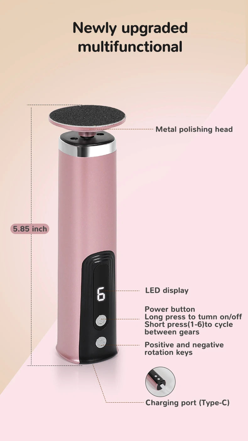 Wireless Electric Foot Callus Remover Machine Rechargeable Pedicure Tool for Dead Skin And Cuticle Removal with Replacement Sand - AMULET RING STORE