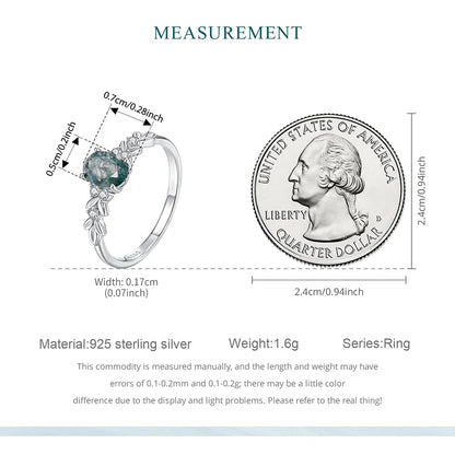 WOSTU Natural Moss Agate Ring For Women  925 Sterling Silver Oval Cut Sea Grass Agate Flower Rings Wedding Party Jewelry Gift