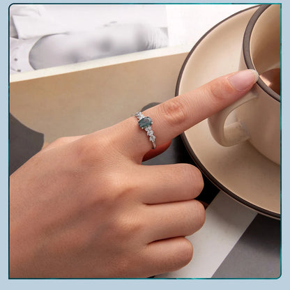 WOSTU Natural Moss Agate Ring For Women  925 Sterling Silver Oval Cut Sea Grass Agate Flower Rings Wedding Party Jewelry Gift