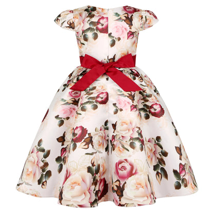 2025 Transnational Girls' Dress Children's Princess Dress Retro Print Formal Dress Holiday Hostess Dress Hot Sale