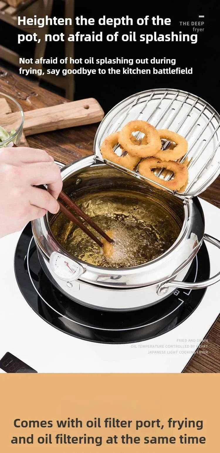 Multifunctional deep fryer with Thermometer and Oil Drip Drainer Rack Household Double Bottom Gas Induction Cooker Kitchen Tools