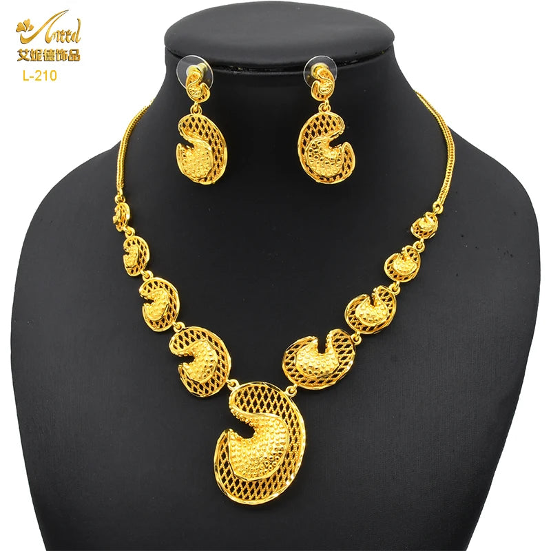 ANIID Africa Luxury Charm Necklace Sets With Tassel for Lady Indian Bridal Nigeria 24k Gold Plated Jewelry Set Party Gifts