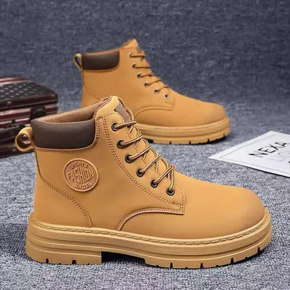 2025 new men's shoes autumn high cut workwear boots British style short boots Korean version versatile thickness boots shoes - AMULET RING STORE