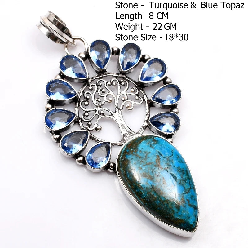 Genuine Blue Topaz Citrine Glass Agate Jasper Amethyst Pendant