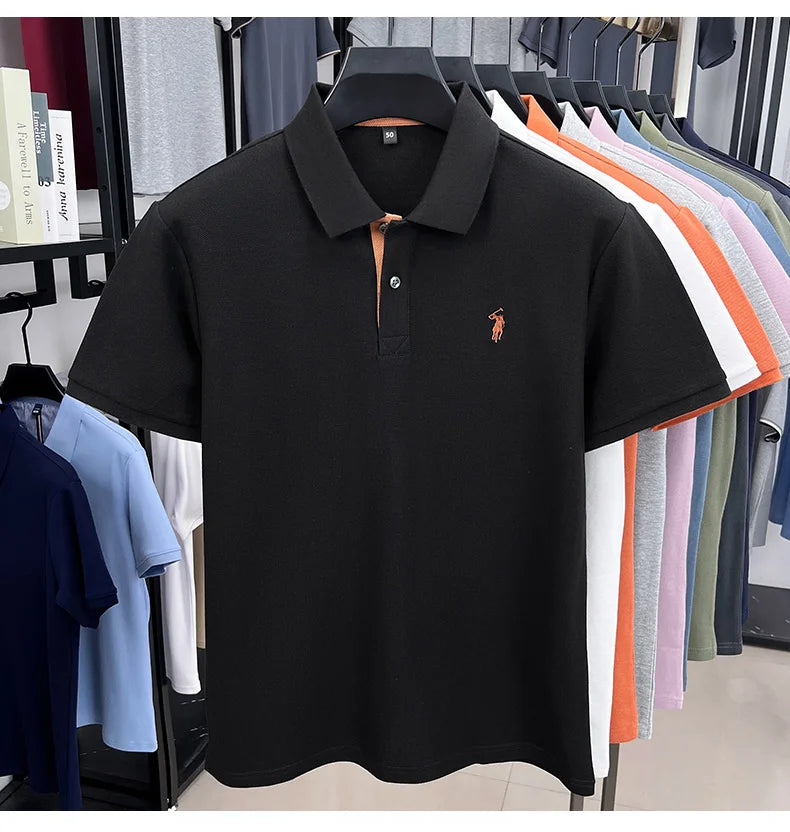 100% pure cotton men's short sleeved polo shirt hot selling summer fashionable horse logo embroidery classic Paul casual T-shirt