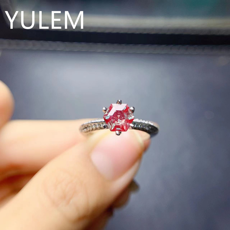 YULEM Hexagon 6x6mm Alexandrite Stone with Silver 925 Simple Design Wedding Ring Luxury Engagement Ring