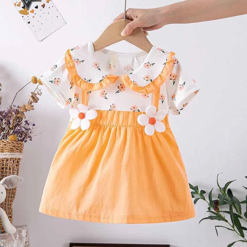 (0-3 Years) Cute Summer Baby Girls Dress Short Sleeve Flower Child Dress Peter Pan Collar Cool Princess Dress