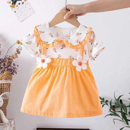 (0-3 Years) Cute Summer Baby Girls Dress Short Sleeve Flower Child Dress Peter Pan Collar Cool Princess Dress