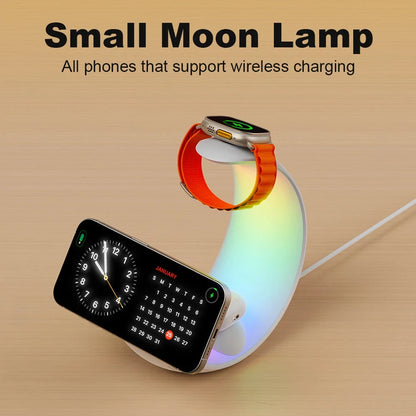 4 in 1 Magnetic Fast Charging Dock Station QC3.0 PD with Desk Lamp Wireless Charger Station Holder for iPhone AirPods IWatch