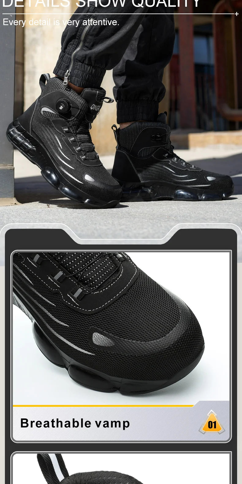 Men's high top lace-free comfortable soft sole anti-smash and puncture resistant work shoes - AMULET RING STORE