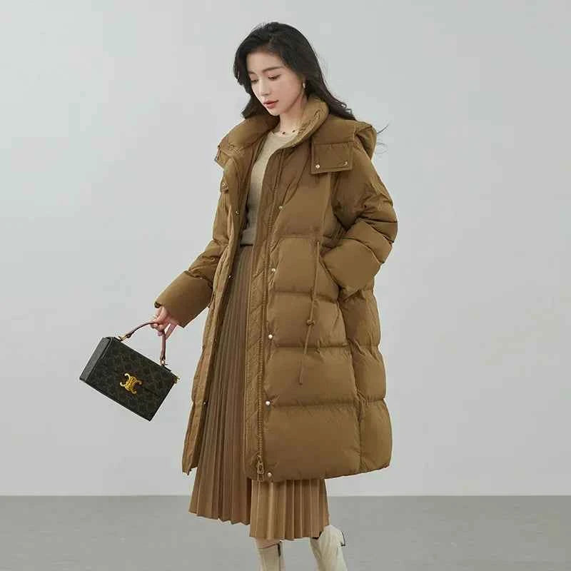 Ultra-Warm Down Jacket for Women 2025 Winter New Arrival Hooded, Knee-Length, Thickened, Waist-Defining, Versatile Coat