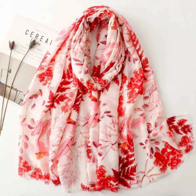 Winter Lurex Leaf Floral Fringe Cotton Viscose Shawls Scarf Lady High Quality Wrap Pashmina Stole Bufandas Muslim Hijab 180*90Cm