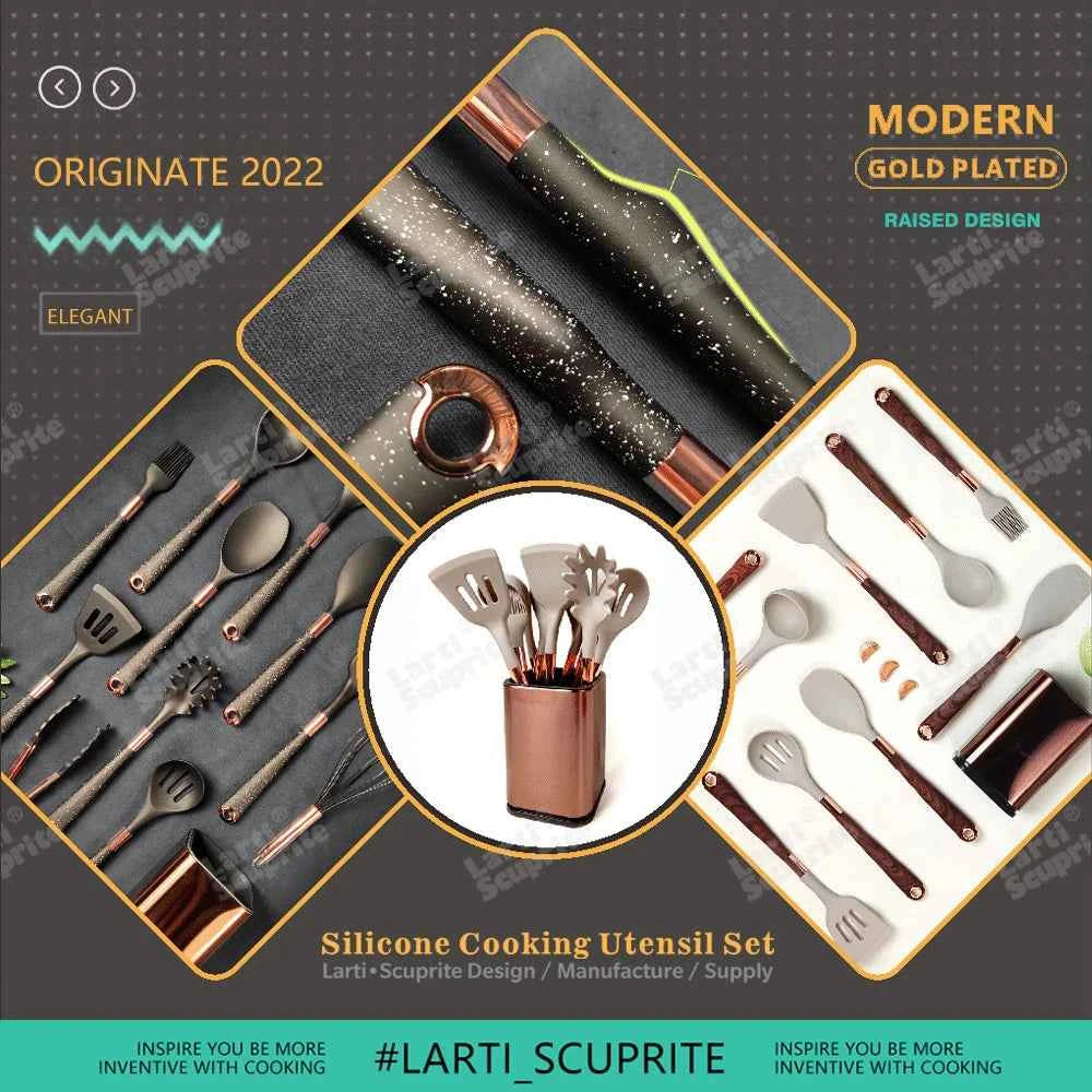 Good Quality Silicone Kitchen Utensils Set Rose Gold Plated Handle Cooking Tool Non-stick Heat Resistant Kitchenware Accessories