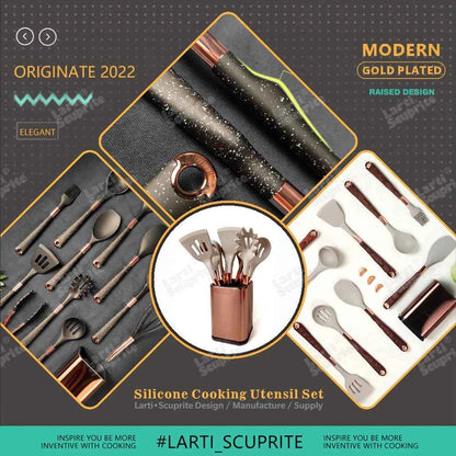 Good Quality Silicone Kitchen Utensils Set Rose Gold Plated Handle Cooking Tool Non-stick Heat Resistant Kitchenware Accessories