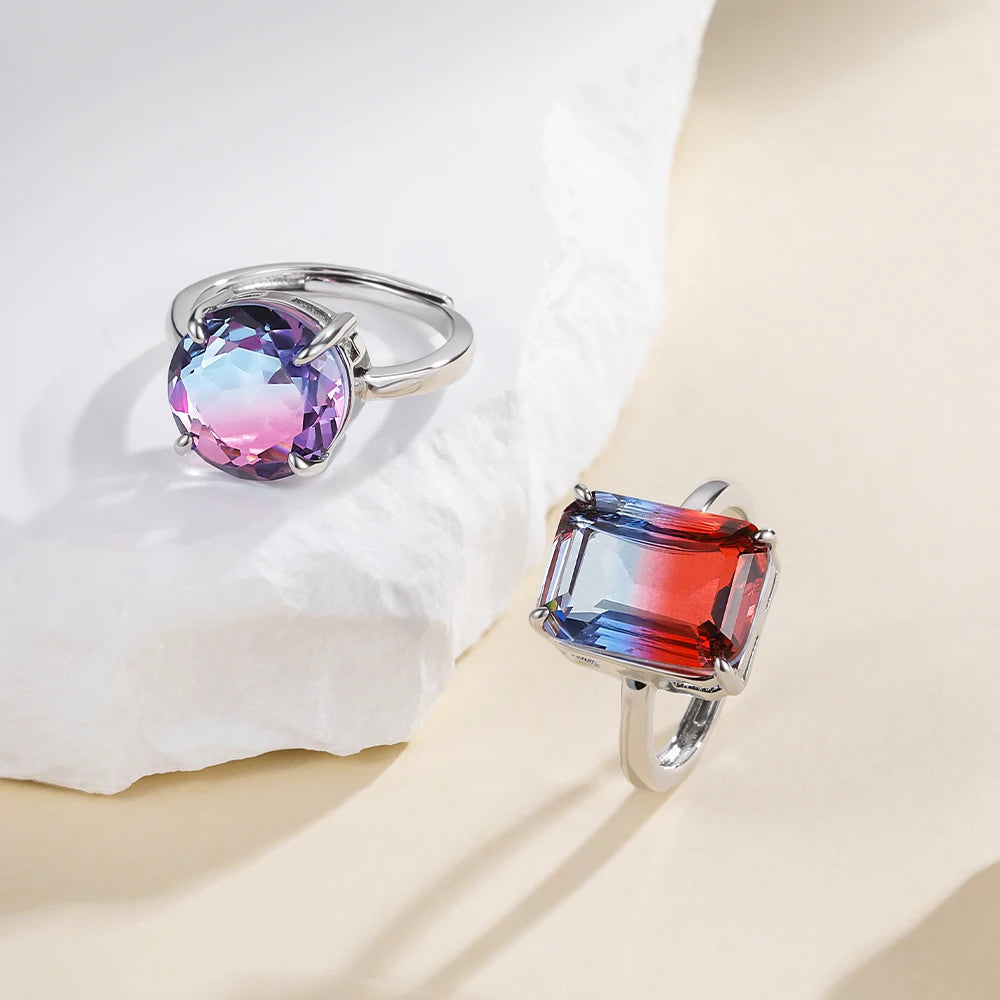 Monkton Sparkly Lavender Glass Y2k Bridal Rings for Women 12MM Round Artificial Stone Wedding Ring Plated with 925 Silver Кольцо