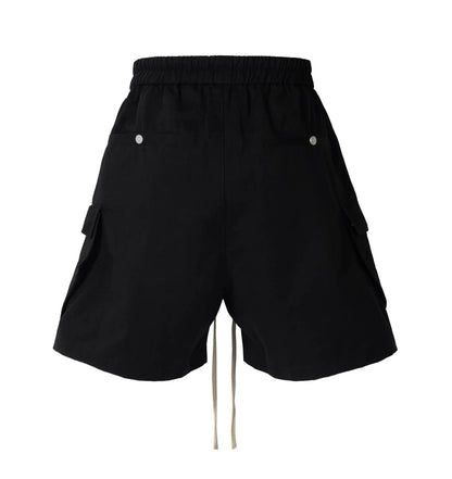 Mauroicardi Spring Summer Cool Handsome Hard Black Cargo Shorts for Men High Waist Drawstring Short Straight Pants Clothes 2025