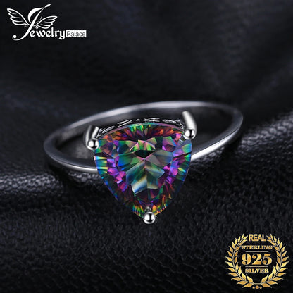 JewelryPalace 4.3ct Natural Rainbow Mystic Quartz 925 Sterling Silver Wedding Engagement Solitaire Ring for Women New Arrival