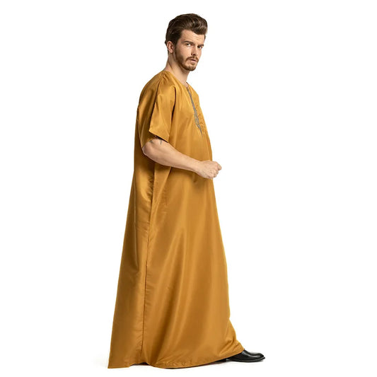 fashion muslim abayas for men embroidery round neck short sleeve full length arab fashion robes prayers clothing