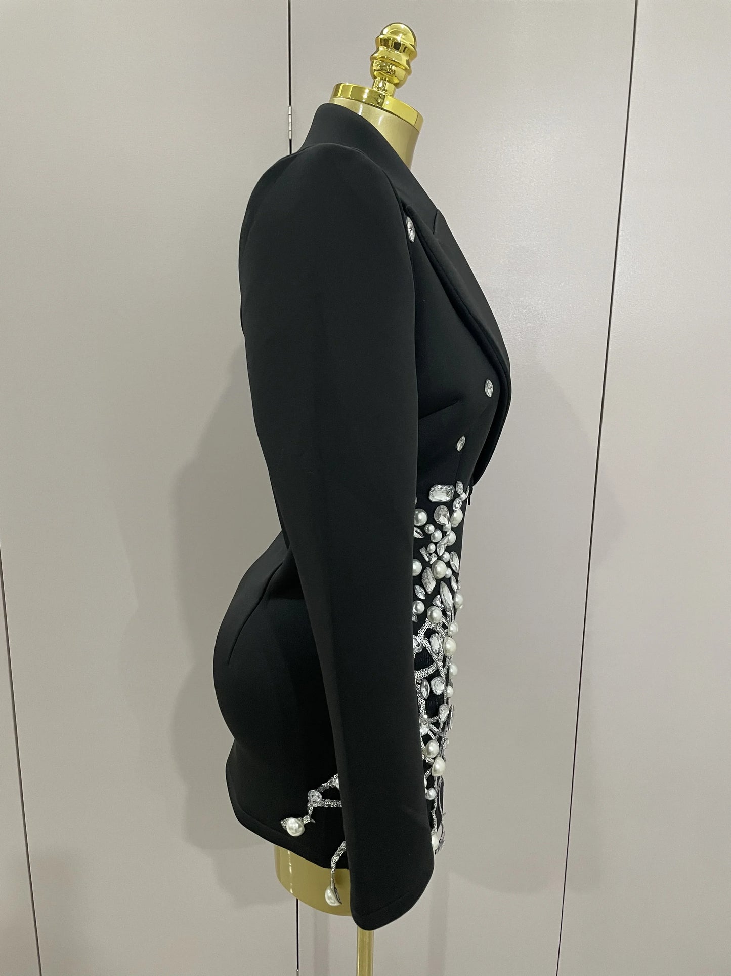 Sparkly Crystal Chains Pearls Long Sleeve Mini Dress 2025 Women Birthday Evening Party Nightclub Outfit Singer Wedding Costume - AMULET RING STORE