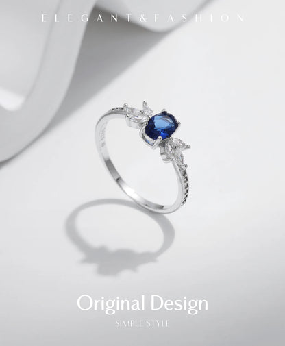 MODIAN 925 Sterling Silver Classic Oval Royal Blue Cubic Zirconia Ring For Women Wedding Engagement Statement Fine Jewelry