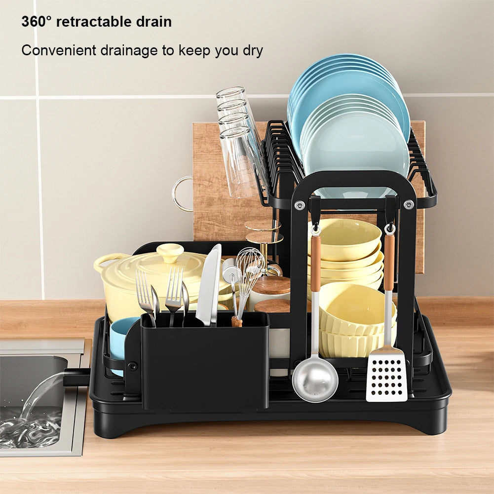 New 360° rotating storage rack double-layer kitchen tableware drying rack with drain tableware storage rack for tableware - AMULET RING STORE