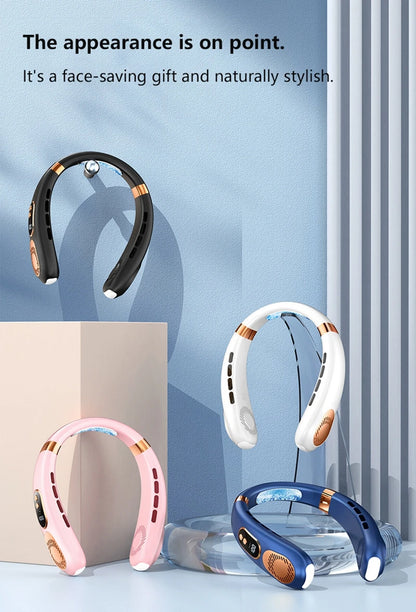 XIAOMI 2025 Neck Fan USB Rechargeable Cooling Fan 5 Speed Adjustable Neck Cooler Digital Display Bladeless Neckband Fan