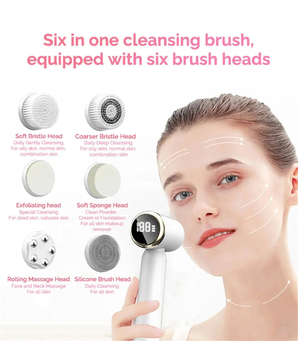 6 In 1 Electric Cleansing Brush Sonic Rotating Cleansing Brush Facial Clean and Remove Acne Pore Skin Rejuvenation Beauty Care