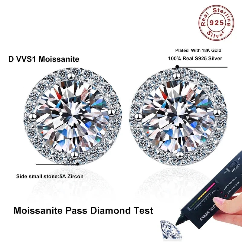 NeeTim Moissanite Stud Earrings for Women S925 Sterling Silver White Gold Plated Diamond Earring Ear Studs Wedding Fine Jewelry - AMULET RING STORE