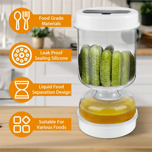 Pickle Container Wet and Dry Separation Pickle Olive Jar with Fork Leakproof Airtight Food Storage Upside Down Pickle Container - AMULET RING STORE