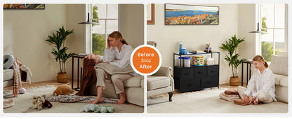 JHK Shoe Cabinet Dresser With 5 Fabric Drawers Toy Storage TV Stand Multilayer Shoe Rack Space Saving Cabinet Of Home Furniture