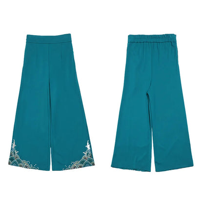 Chinese Styles Vintage Women Hanfu Midi Qipao Two Pieces China Traditional Clothing Pants Set Tang Suit Robe Orientale Clothes