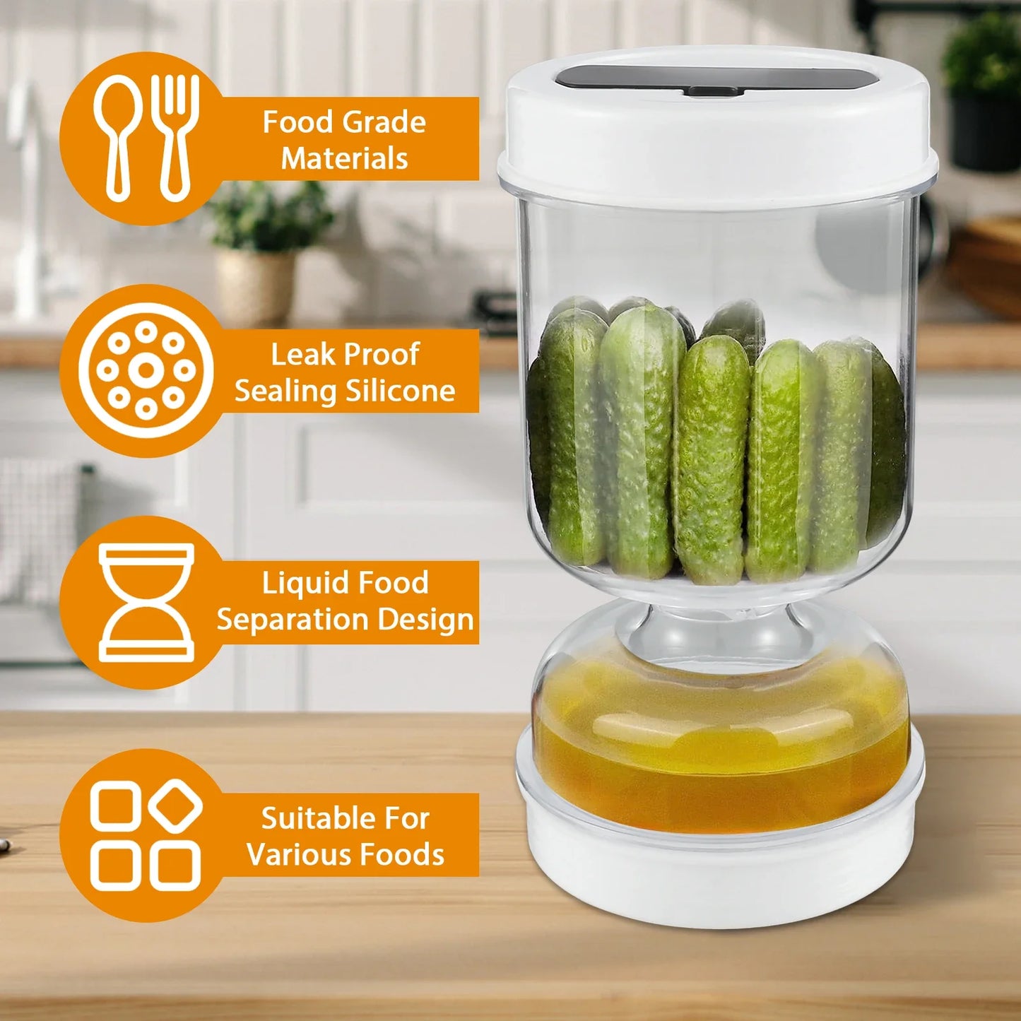 Pickles Jar Dry and Wet Dispenser Pickle Olives Hourglass Jar Leakproof Reusable for Food Storage Kitchen Foods Separator Tools - AMULET RING STORE