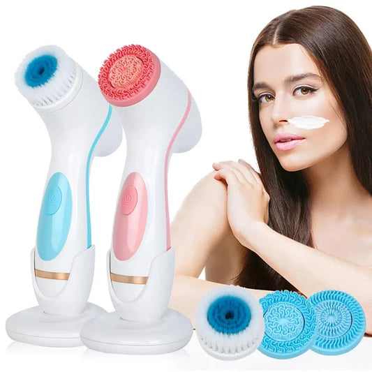 3 In 1 Electric Cleansing Brush Vibrations Facial Cleaner Face Massager Sonic Rotating Cleansing Brush Face Deep Cleansing Tool