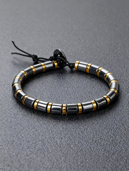 Hematite & Red Tiger's Eye Bracelet Men Natural Stone Cylinder Bead for Energy Protection Reiki Charm Courage Jewelry Women Gift