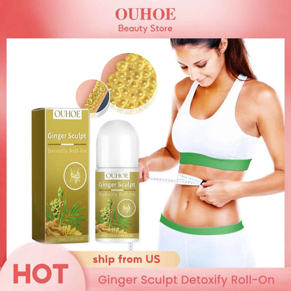 Ginger Sculpt Detoxify Roll-on Ginger Extract Increase Metabolism Promote Fat Burning Moisturizing Skin Care Body Ball Massage