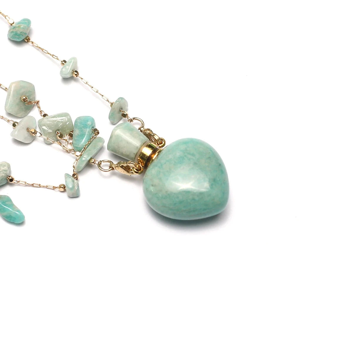Natural Stone Amazonite Perfume Bottle Pendant Pearl Gravel Chain Essential Oil Diffuser Charms Women Jewerly Necklace 31 Inches - AMULET RING STORE